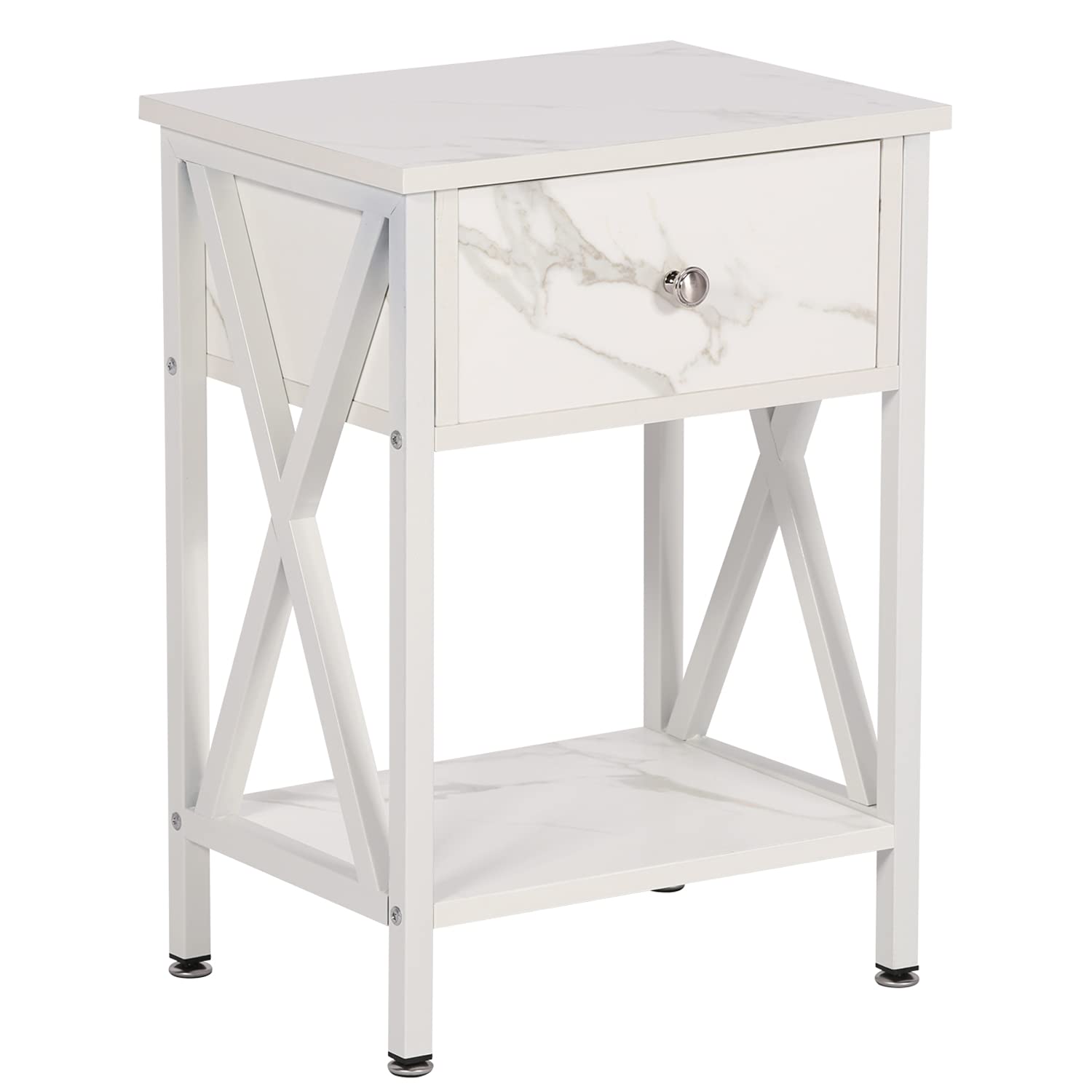 Vecelo Night Stands For Bedroom Rustic Nightstand Bedside End Tables With Drawer Storage, Pearl White